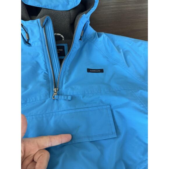 Lands' End Jacket Mens Medium Blue The Squall Hooded Half Zip Anorak Fleece - Picture 10 of 16